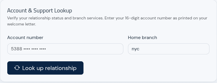 Account & Support Lookup form